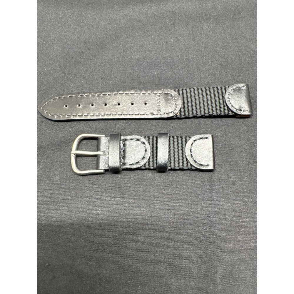 Vintage France Black Leather & Nylon Watch Band Strap 16.3mm